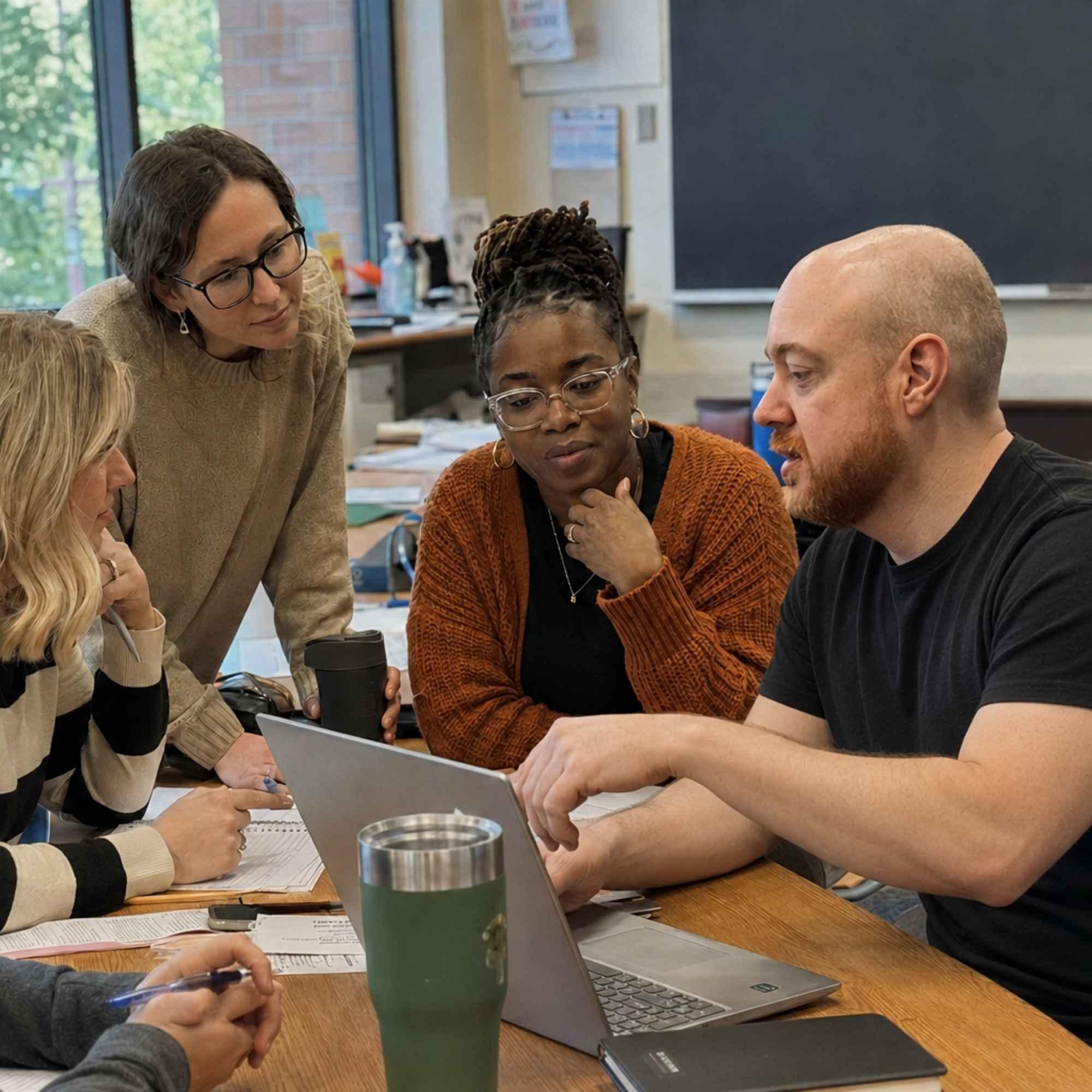 Dan Fitzpatrick working with educators around a table