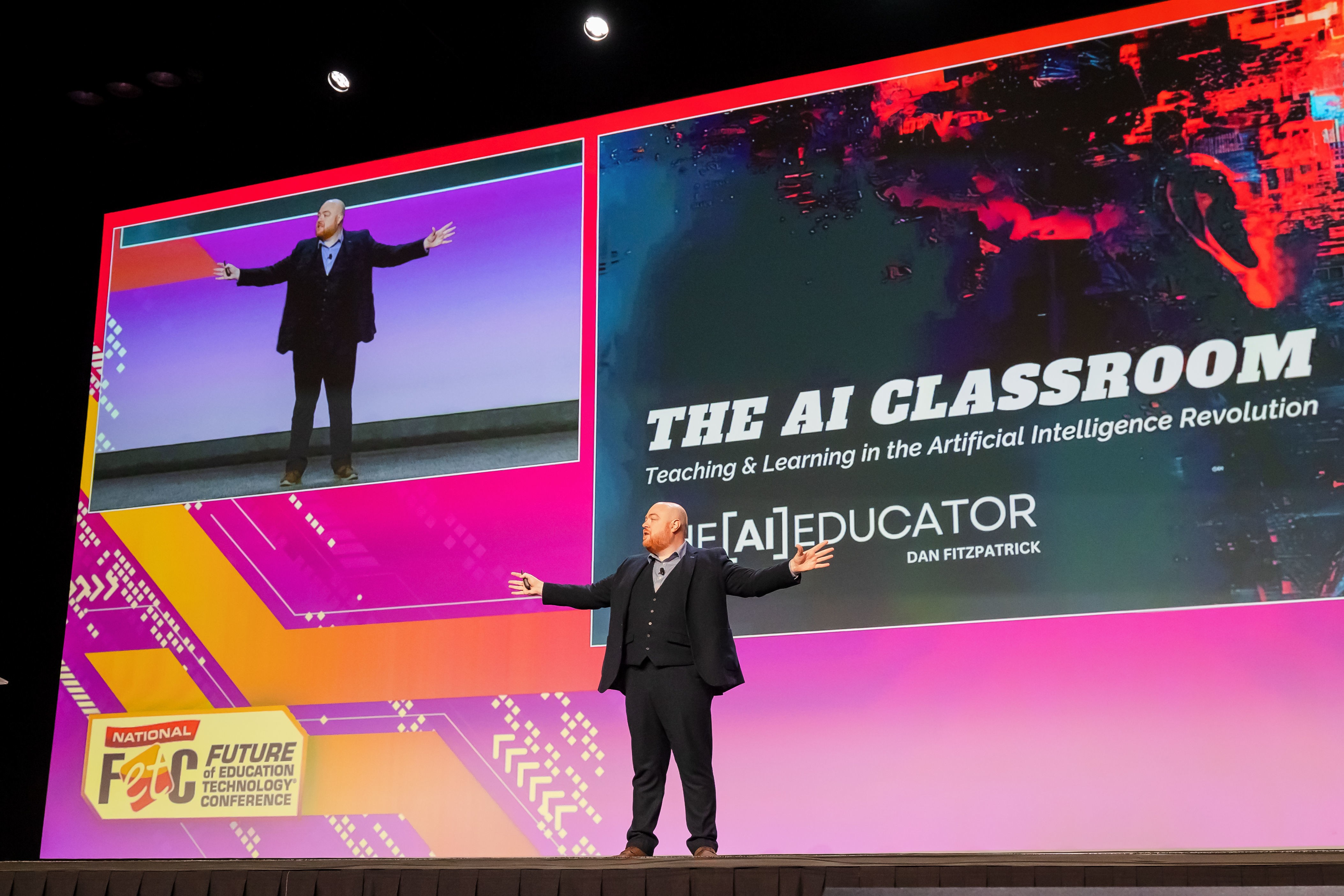 Dan Fitzpatrick presenting The AI Classroom at the Future of Education Technology conference